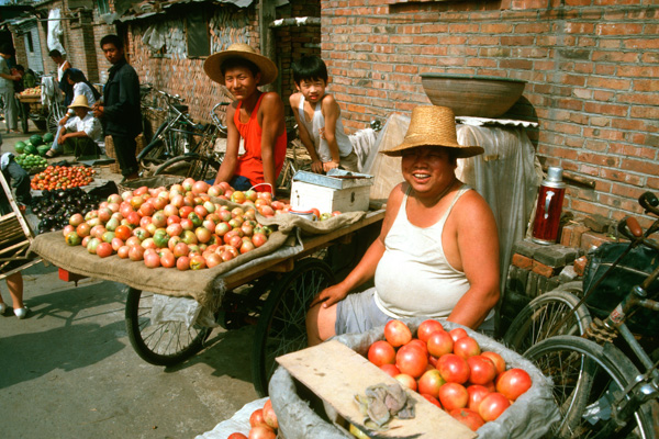 Tomato vendors in Market, Beijing, China