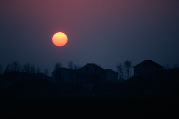 Sunset in village