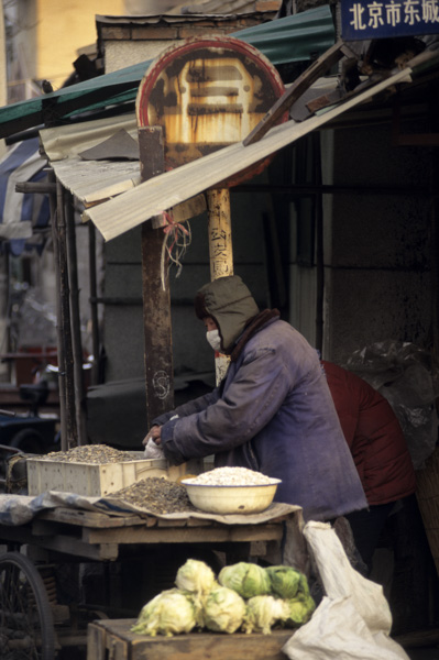 Elderly man sells seeds in hutong