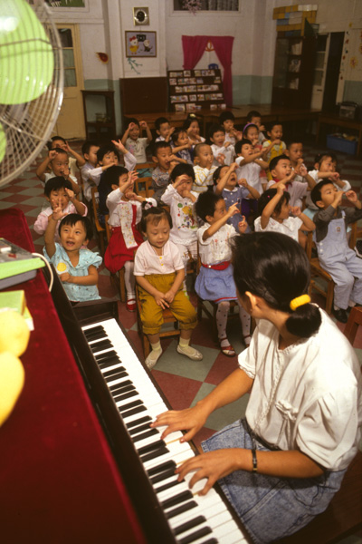 Children singing at kindergarten, Beijing