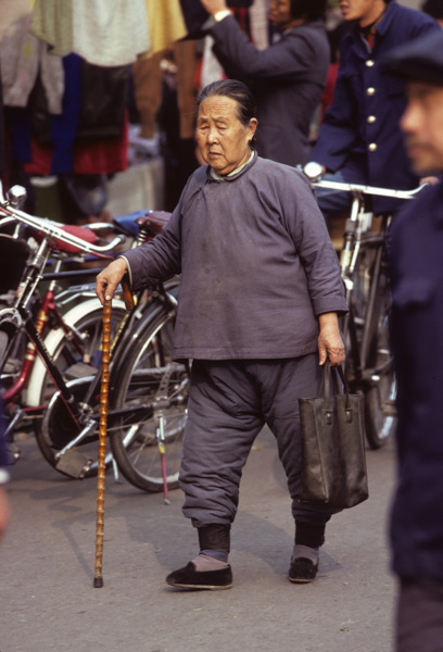 Elderly woman with bound feet