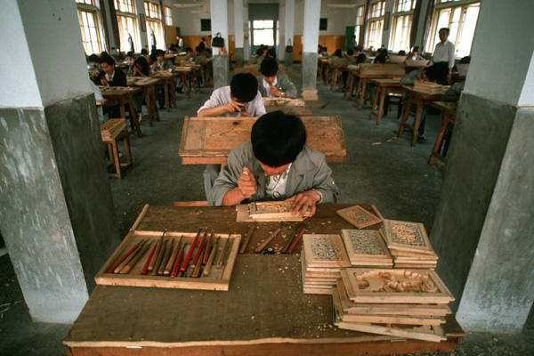 Wood carving factory, China