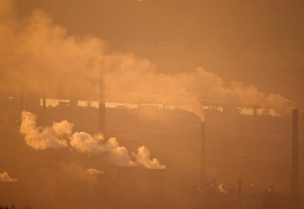 Steel factory in smog, Benxi, China