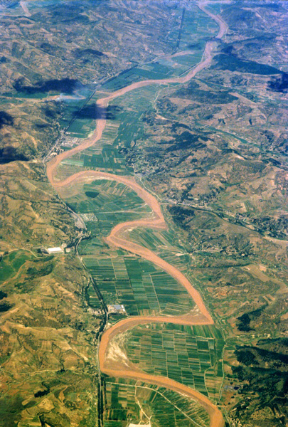 Aerial view of Shaanxi province and river