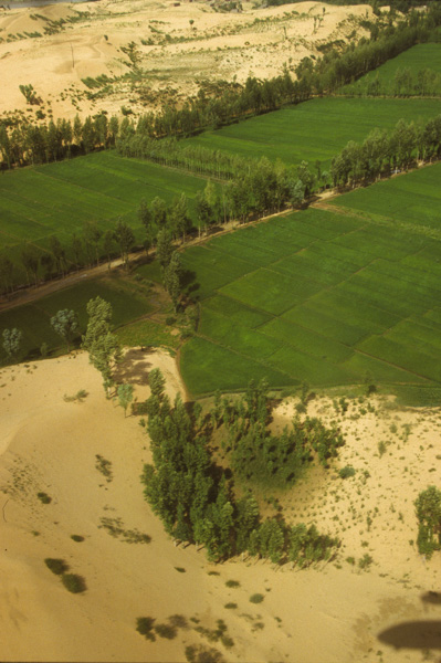Aerial view of Shaanxi province desert and farmland, China