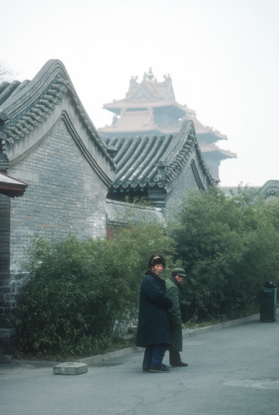 Forbidden City tower with two men