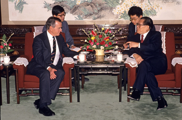 George Bush and Jiang Zemin