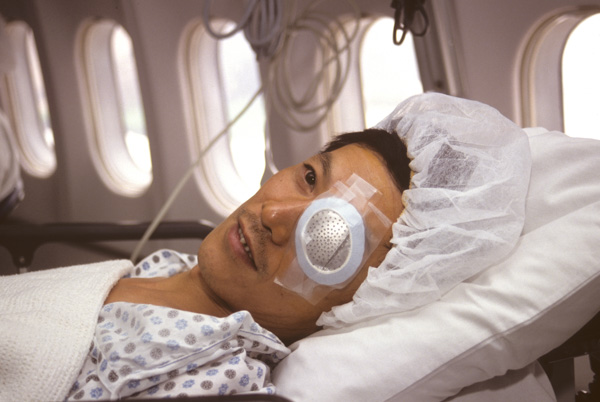 Patient recovers from eye surgery on Orbis plane