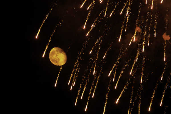 Fireworks and moon, Beijing