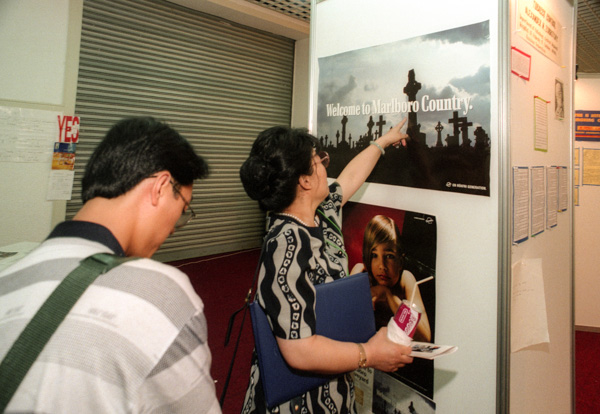 Marlboro poster at anti-smoking event