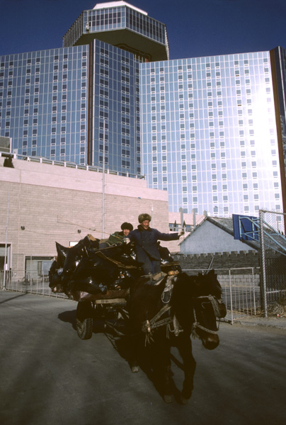 Horse cart outside Great Wall hotel, Beijing