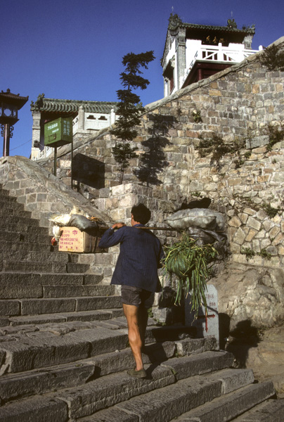 Man carrying goods up Tai Shan