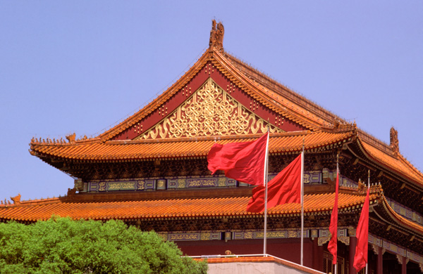 Tiananmen Gate with Flags