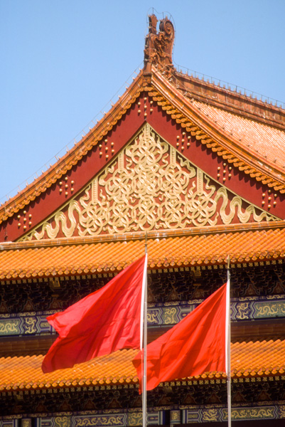 Tiananmen Gate roof and Flags