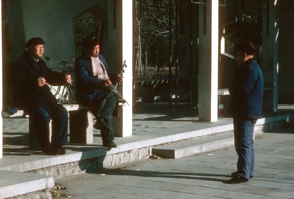Men play Chinese instruments, Ritan Park, Beijing, China