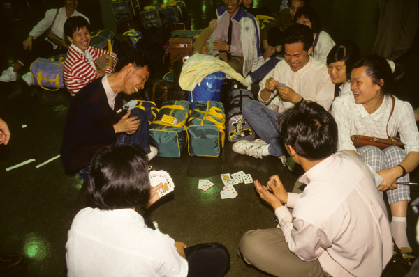 Delayed travelers at Shanghai airport
