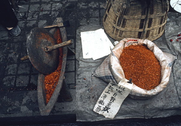 Hot peppers in grinder