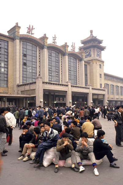 People at train station