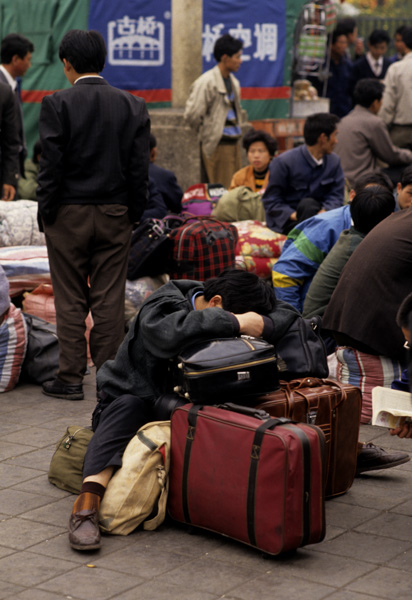 People at train station