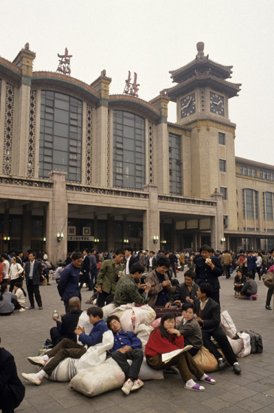 People at train station