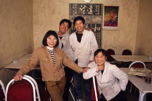 Migrant workers in restaurant