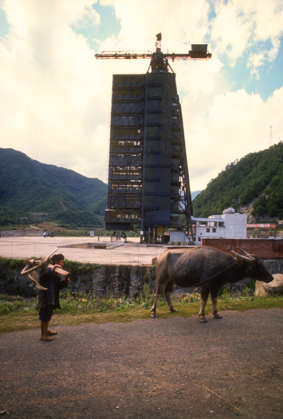 Farmer, water buffalo and satellite launch site