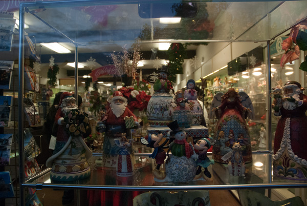 Christmas figurines in shop window