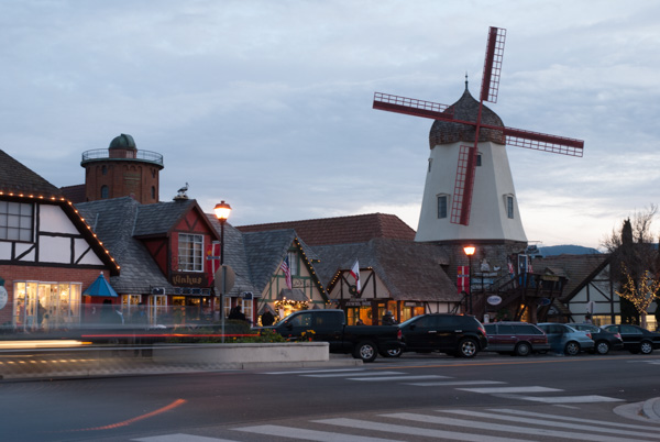 Solvang Windmill and Street at Dusk