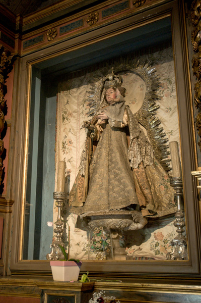 Mary and child clothed statue, Carmel Mission
