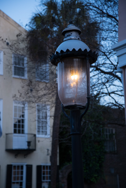 Street lamp at dusk, Charleston