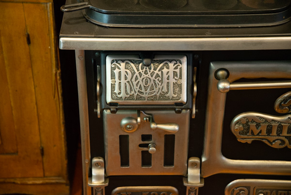 Antique wood cookstove and cookware