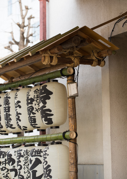 Bamboo roof and lanterns, Sensoji Temple, Tokyo, Japan.