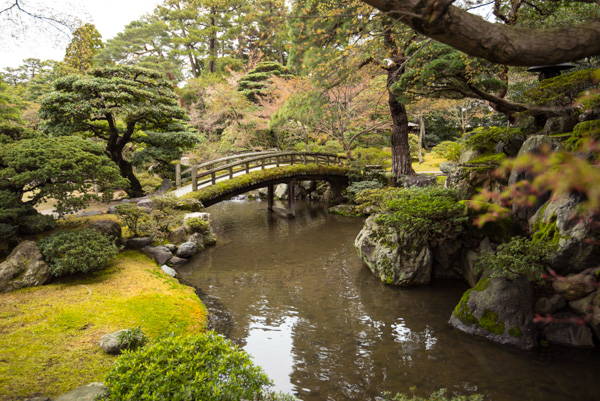Garden with bridge and pond, Kyoto Imperial Palace, Kyoto