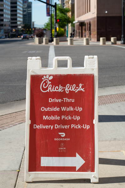 Chick-fil-A outside pickup sign, Salt Lake City, Utah